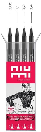 niumi Pigmentliner Starter Set 1 | 4 Finliner 0.05/0.1/0.2/0.4 mm | dokumentenecht, wasserfest | für Outlines, Manga, Skizzen, Lettering, techn. Zeichnen | schwarz