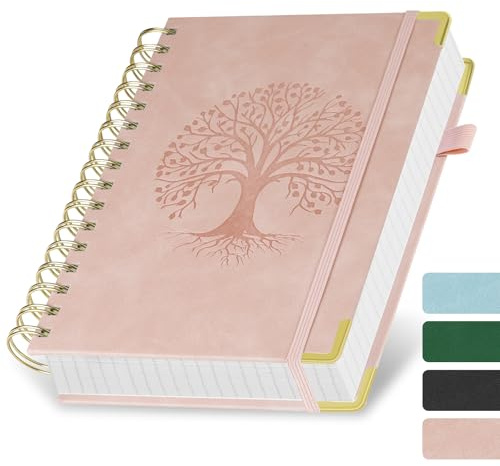 AOOSU Cuadernos de Espiral, Cuaderno A5 de 300 Páginas, Bloc de Notas con Tapa Dura Gomas Elásticas 100 g/M² Papel Patrón de Cuadros para Escribir, Trabajar, Estudiar, Agenda (Rosa)