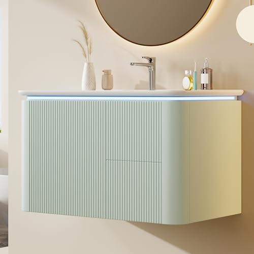 DACHETOU Armario de pared para lavabo, 80,5 × 47,5 × 51 cm, totalmente lacado, estructura vertical, cajones silenciosos, diseño antigolpes, lavabo monobloque