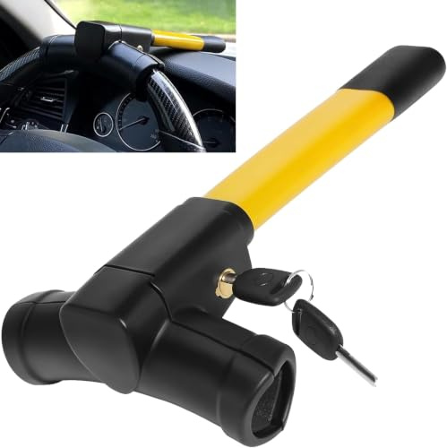 Frogetu Bloccasterzo Auto Antifurto Meccanico a T, Blindosterzo Auto Universale con 2 Chiavi, Antifurto Auto Resistente per Furgoni Camper SUV Barche - Deterrente Visibile e Protezione