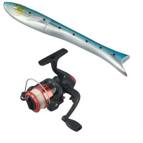 Glomc 1.6M Carbon Fiber Fish Shaped Telescopic Fishing Rod And Reel for COMBO, 7 Sections, Portable Pocket Pen Style, Blue/Green/Red, For Travel And Outdoor Angling(rod with reel Blue)