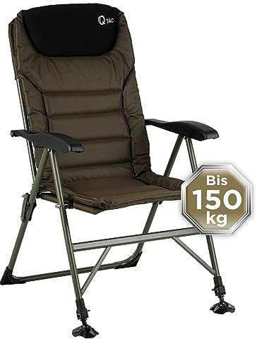 Q-Tac Angelstuhl 150 kg [Stabil, bequem & belastbar] Karpfenstuhl klappbar mit Verstellbarer Rückenlehne & extragroßen Schlammfüße - Anglerstuhl mit höchsten Sitzkomfort, Campingstuhl, Angler Stuhl