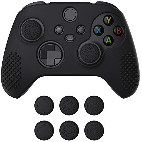 eXtremeRate PlayVital Black 3D Studded Edition Anti-slip Silicone Cover Skin for Xbox Series X Controller, Soft Rubber Case Protector for Xbox Series S Controller with 6 Black Thumb Grip Caps