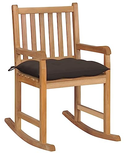 vidaXL Rocking Chair Outdoor/Indoor Wooden Teak Lounger with Taupe Cushions - Comfortable Slatted Seat for Garden, Patio, Deck - Ideal for Relaxing, Reading, Chatting - 22.8x36.4x41.7