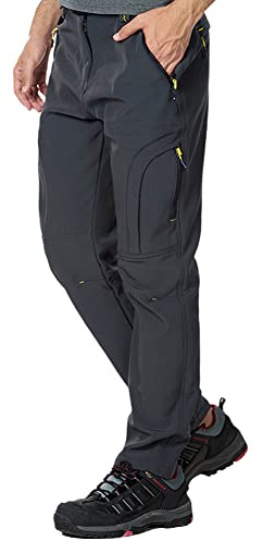 CARWORNIC Pantalones de esquí de senderismo para hombre con forro polar suave impermeable nieve al aire libre snowboard pantalones con cremallera en el tobillo, #2 Gris-azul, 34W x 30L