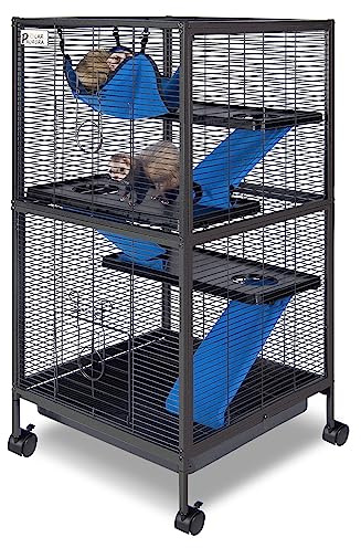 4 Tier Steel Deluxe Small Animal Pet Cage Kit for Guinea Pig Ferret Little Rabbit with Wheels Brakes Hammock 4 Platforms Removable Tray and Ladder with Flannel
