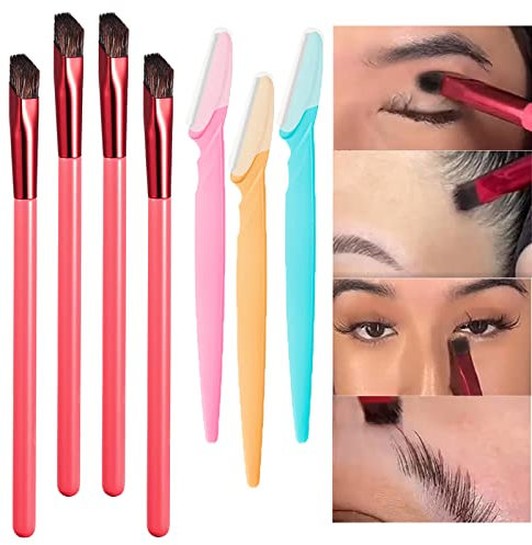 BSITSSS 4 Pezzi Pennello Sopracciglia Multifunzione, Pennello per Sopracciglia Multifunzione con 3 Rasoio Sopracciglia, Pennello Sopracciglia Quadrato Angolato per Contorno E Riempimento Precisi
