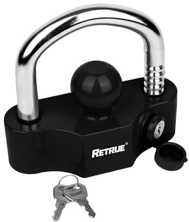 RETRUE Candado universal de acoplador para remolque, enganche de bola, bloqueo de enganche de remolque, cerradura de enganche de remolque ajustable, acero resistente, se adapta a acopladores de 1-7/8