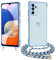 E-Lush Handykette für Samsung Galaxy A14 5G / 4G Hülle mit Band, Handyhülle für Samsung A14 mit Kette Schutzhülle Herz Love Muster Galvanik Silikon Stossfest Case mit Kordel zum Umhängen, Blau