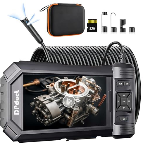 DPduct Endoskopkamera mit Licht, 10M Dual Lens Endoskop 5,0 Zoll IPS Bildschirm Inspektionskamera, 7.9mm Rohrkamera mit 8+1 Einstellbaren LED Licht, IP67 wasserdichte Industrie Endoskop Kamera-Schwarz
