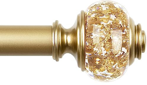 USFOOK Gardinenstangen für Fenster, 183 bis 368 cm, 2,2 cm, luxuriöse goldene Gardinenstange, Teleskopstange mit dekorativen durchscheinenden Endstücken