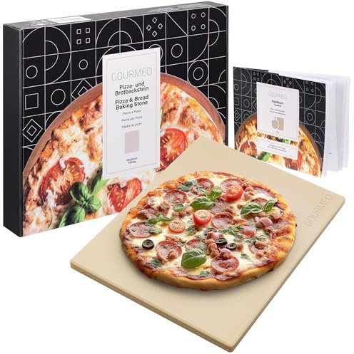 GOURMEO Pietra Refrattaria per Pizza - 38 x 30 cm - Piastra da Forno in Cordierite - Piano Refrattario da Barbecue - Versatile per Forno Elettrico e a Gas