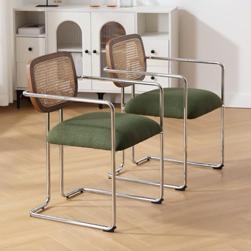 chairus Set di 2 Sedie da Pranzo Sedie da Cucina in Tessuto di Lino Sedie da Salotto con Struttura in Metallo Sedia Imbottite per Sala da Pranzo/Ristorante, Verde