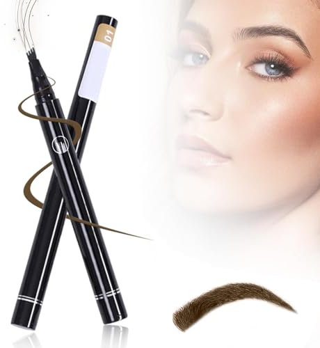 Wasserdichter 3D Mikro Augenbrauenstift 2024 Neu - 4 Gabelspitze Applikator, Wasserfest, Erzeugt Mühelos Natürlich Aussehende Brauen (1# Braun)