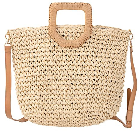 Berkelen Sommer Strand Tasche, Damen Stroh Handtasche Handarbeit Umhängetasche Groß Schultertasche für Frauen Reisen Urlaub Täglicher Gebrauch