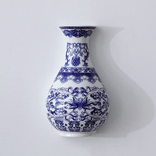 Chinoiserie Väggmonterad Keramikvas Blå Och Vit Porslin Blomsterarrangemang Kontorshantverk Kreativ Hängvas Vardagsrum Hemkollektion Ornament (A)