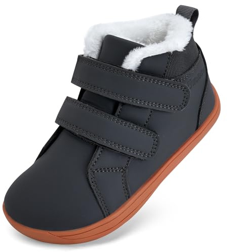 Scarpe invernali per bambini a piedi nudi per ragazzi e ragazze, scarpe da trekking larghe a piedi nudi, scarpe imbottite, stivali invernali Hight Top, grigio scuro, 31 EU