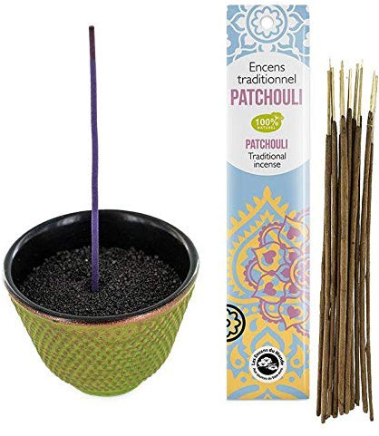 Porte-encens coupelle en Fonte Vert et doré + Encens Indien au Patchouli