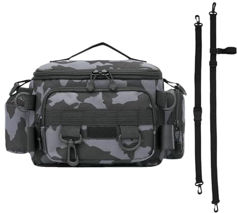 Maciun Bolsa de equipo de pesca, resistente al agua salada, bolsas de almacenamiento de aparejos de pesca resistentes al agua, bolsas de pesca de agua salada o agua dulce con correa acolchada para el