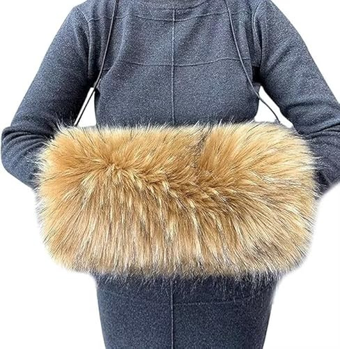 SlenyuBridal Women's Faux Fox Fur Hand Muffs Cold Hand Gloves Windproof Arm Wrist Warmer With Shoulder Strap Yellow With Black