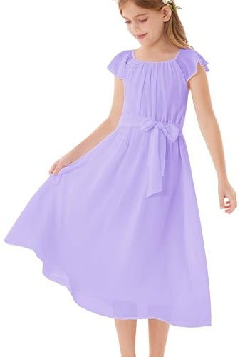 GRACE KARIN Girls Purple Elegant Chiffon Long Dress Flower Girls Junior Bridesmaid Sleeveless Dress Purple 10-12 Years
