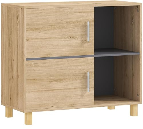 HOMCOM Bathroom Storage Unit, Storage Cabinet, Freestanding Bathroom Cabinet with Open Compartments and Double Doors