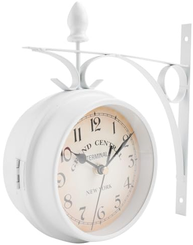 Qusedwey Colgante de la Pared Redondo de Hierro, Reloj de EstacióN Retro de Dos Caras de Doble Cara, Candelabro Redondo, Reloj Colgante de la Pared, DecoracióN del Hogar