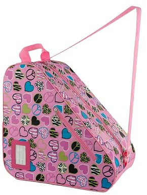 BAUXZOR Skate Bags for Roller Skates, Ice Skates, Quad Skates, Inline Skates, Figure Skates, Skate Accessories for Kids and Adults (Peace and Love Pink 12)