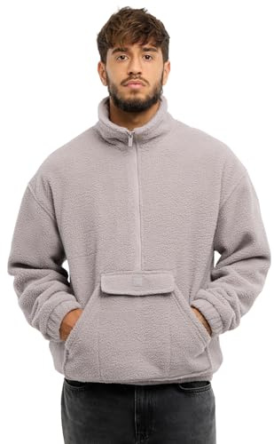 Johnny Urban Felpa con Zip Uomo Grigio - Ruben - Maglione con Mezza Zip in Pile - Fleece Troyer Oversize con Tasca a Canguro - Colletto Rialzato