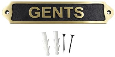 GENTS Brass with Black Door Sign Plaque | Metal Wall Mounted Men’s Restroom Name Plate with Screws | Classic Bathroom & Washroom Signage for Office Shop Restaurant | 21.5 x 4.5 cm | GENTS