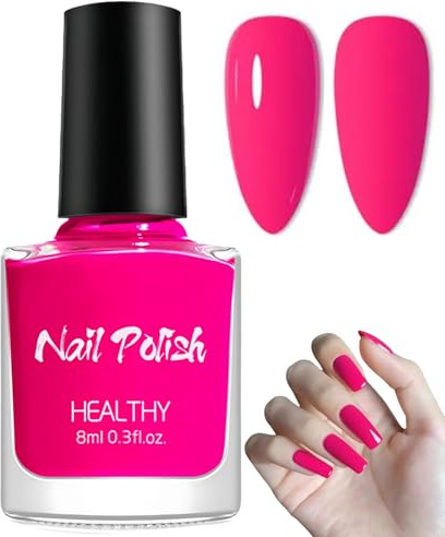 Hot Pink Nail Polish Quick Dry,Neon Pink Nail Varnish,Bright Pink Nail Polish,No UV Needed,Nail Varnish Quick Dry,Non-Irritating,Long Lasting Breathable,Nail Art Manicure for Women DIY Nail Art