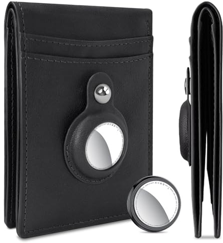Tukio AirTag Geldbörse Herren/Damen, Slim Wallet Kartenetui mit Münzfach, Leder Portmonee Geldbeutel Herren Klein mit ID-Fenster, Minimalistischer Portemonnaie, für 8-12 Karten, Geschenk Herren/Damen
