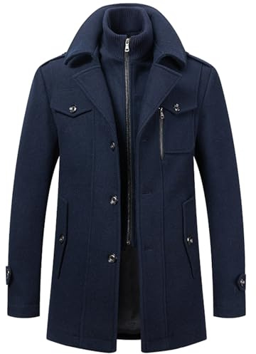 Générique Manteau d'hiver en Veste 3/4 pour Homme Trench Coat Classique Parka Chaud Manteaux Chaude en Laine avec Revers Décontracté Caban Slim Fit Élégant Business Décontractée