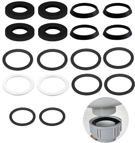Junta para sifón para fregadero de cocina, juego de juntas de 1 1/2 pulgadas para tubo de desagüe de fregadero de 40 mm, juntas planas de 18 piezas y juntas de cuña de repuesto