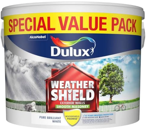 DRW Pure Brilliant White Weathershield Smooth Masonry Paint 7.5L | Exterior Wall Paint | Long Lasting Weather Protection | Smooth Matt Finish for Brick Render Concrete and Stone