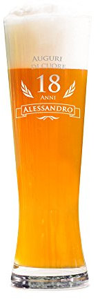 AMAVEL Bicchiere per Birra Weiss con Incisione per i 18 Anni, Personalizzato con Nome, Calici in Vetro da Collezione, Idee Regalo Diciottesimo