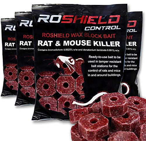 ROSHIELD 1.16kg Wax Block Bait for Rat & Mouse Killer Poison Control - Indoor, Outdoor All-Weather Rodent Bait Station Refill Packs (290g x 4 Packs)