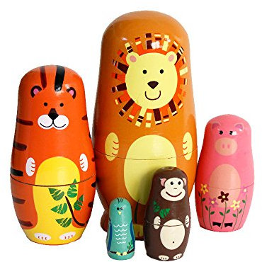 Oostifun Gobus Wooden Nesting Doll Russian Nesting Dolls Sets for Home Office Decoration Children Gifts (Animals)