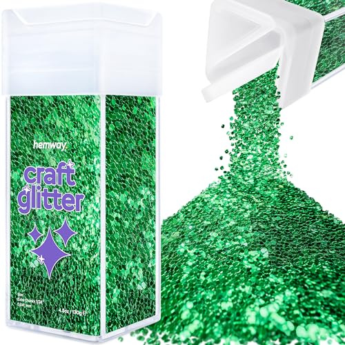 Hemway Craft Glitter Shaker Emerald Green 130g Extra Chunky | for Resin & Epoxy Crafts, Christmas Art Supplies, Nail, Body, Face, Eye, Festival, Crafting, Slime, Sparkle