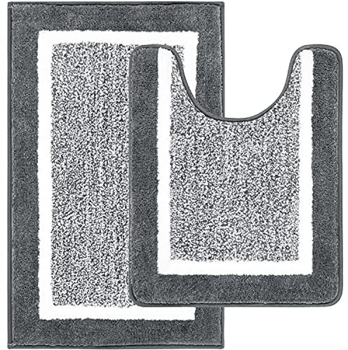 Pauwer Badezimmerteppich Set 2 Teilig rutschfeste saugfähiger Badvorleger waschmaschinenfest Badematte für Wohnzimmer Schlafzimmer Badezimmer (50x80cm+50X60cm, Dunkelgrau)