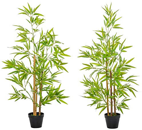 Outsunny Set of 2 120cm/4FT Artificial Bamboo Trees Decorative Plant w/Heavy Pot Indoor Style Home Office Greenery Decoration