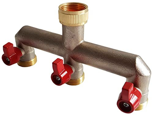 Outdoor/Garden Nickel Plated Brass Garden tap splitters (3 Way Splitter) Individual Outlet valves, 3/4 bsp Thread (Measures 26mm if Measured Across The Thread)