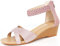 Gaatpot Sandalen Damen Sandaletten Sommer Sandale Bequem Freizeit Sandalette mit Keilabsatz Zehentrenner Elegant Rosa 39EU= 40CN