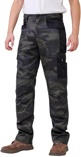 WORK IDEA Pantalon de Travail Homme Camouflage Cargo - Survêtement Résistant avec Poches Renforcées aux Genoux Randonnée et Jardinage