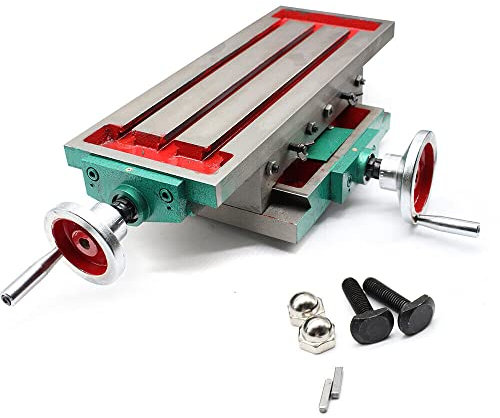 KinHall Fresadora microfresadora, estructura de acero estable y superficie de trabajo de aluminio, altura de husillo ajustable 450 x 170 mm, mesa de fresado, mesa de coordenadas