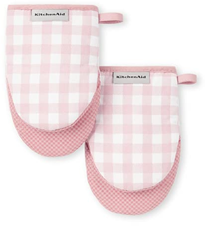 KitchenAid Gingham Mini Oven Mitt 2-Pack Set, Dried Rose, 5.5x8