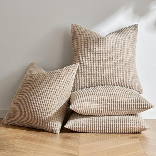MIULEE 4er Set Kissenbezug Kissen Dekorative Kissenbezüge Kordsamt Sofakissen Dekokissen Kopfkissenbezug Couchkissen Deko Bezug für Sofa Couch Wohnzimmer Schlafzimmer Büro 50x50 cm Sandfarbe
