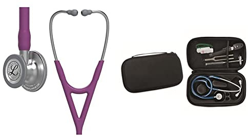 3M Littmann Cardiology IV, Stetoscopio diagnostico, testina con finitura standard, tubo auricolare prugna, 6156 + GIMA ASTUCCIO PORTA FONENDO, Nero, Uso Professionale