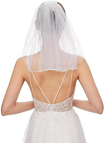 XPEX 1 Stück Brautschleier, eleganter kurzer Brautschleier mit Kamm, Strassschleier für Hochzeit, Partyzubehör, Schleier