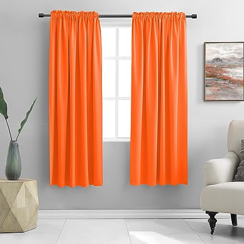 DONREN Bright Light Orange Room Darkenging Curtains for Living Room - Pumpkin Halloween Decoration Blackout Thermal Insulated Curtains for Bedroom,2 Panels,52-inch Width x 63-inch Length